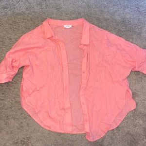 Pink button up shirt sleeve top size M